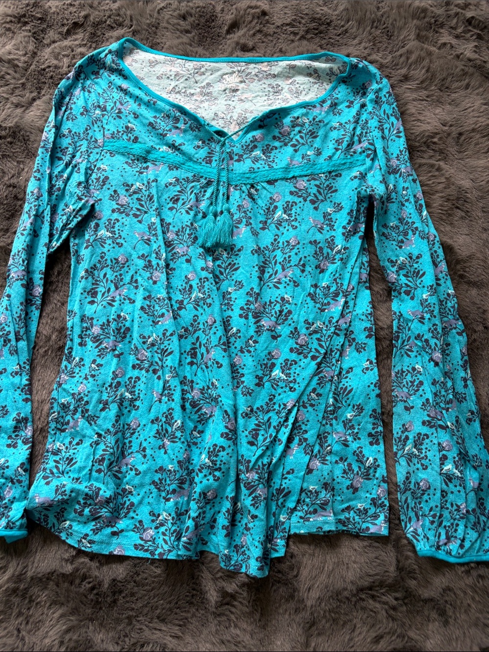 JUSTICE KIDS Teal Floral Long-Sleeve Boho Top